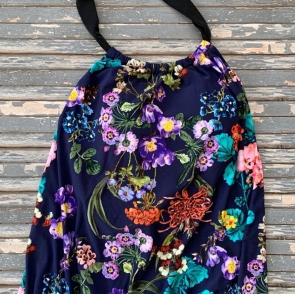 Ruby Ribbon Floral Cabo Halter Tankini Swim Top